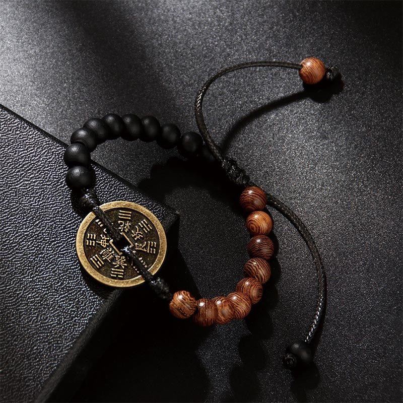 Ebony Wood Bagua Copper Coin Protection Bracelet