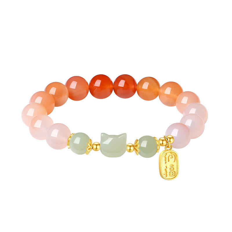 Red Agate Hetian Jade Cat Fu Confidence Bracelet