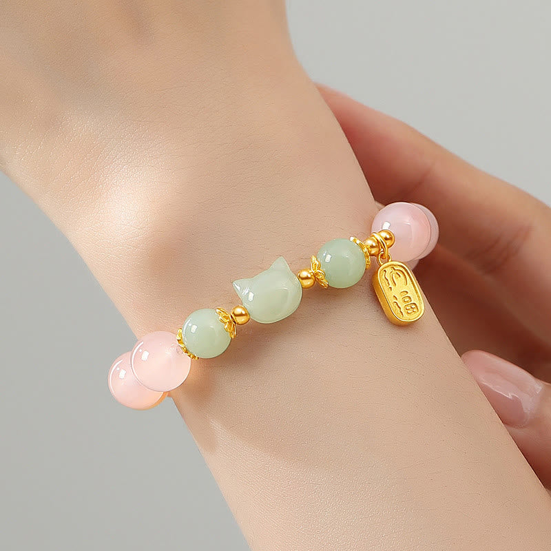 Red Agate Hetian Jade Cat Fu Confidence Bracelet
