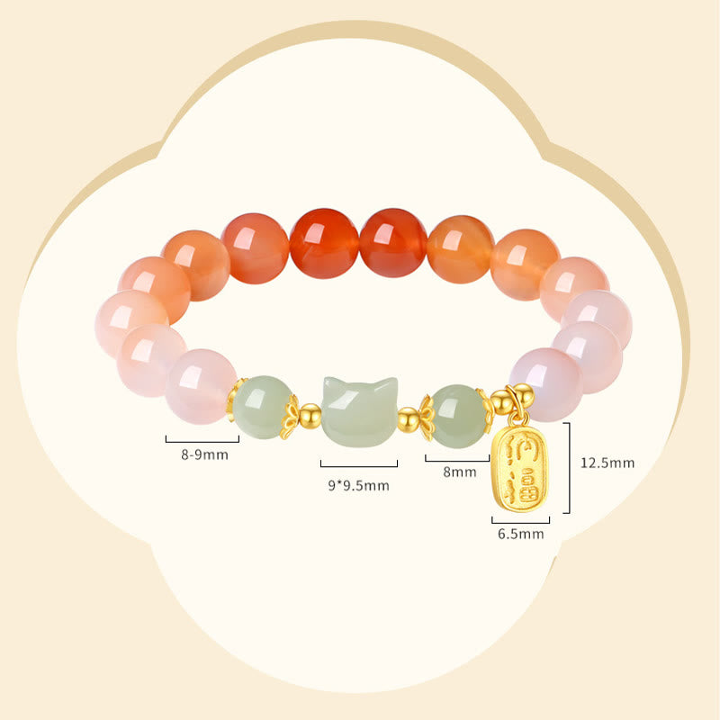 Red Agate Hetian Jade Cat Fu Confidence Bracelet