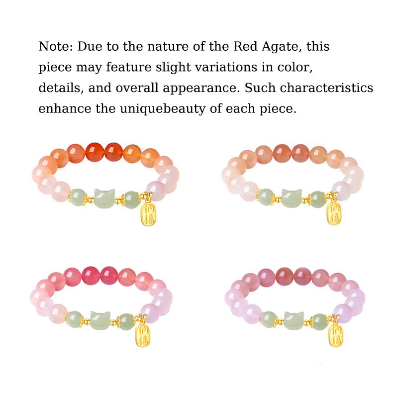 Red Agate Hetian Jade Cat Fu Confidence Bracelet