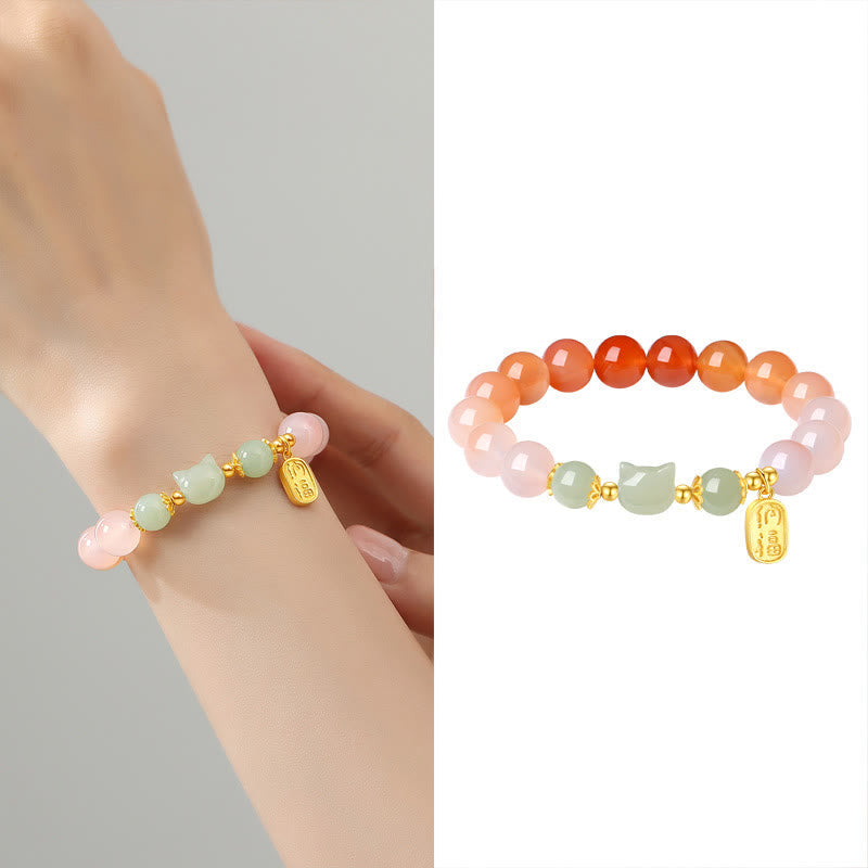 Red Agate Hetian Jade Cat Fu Confidence Bracelet