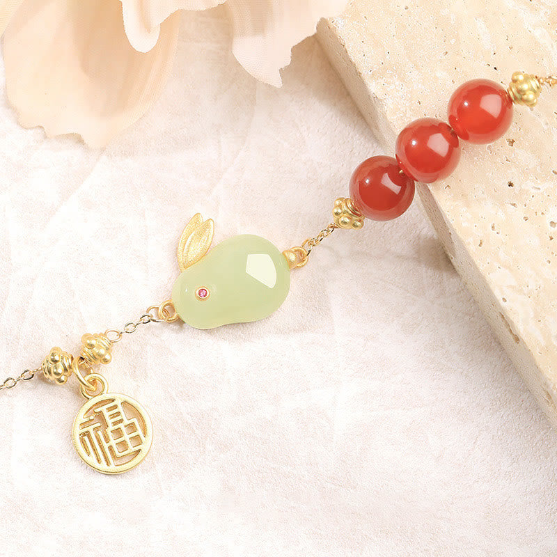 15cm Red Agate Jade Rabbit Luck Buckle Bracelet
