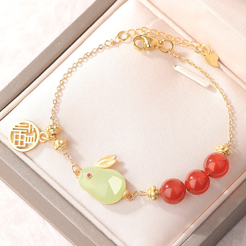 15cm Red Agate Jade Rabbit Luck Buckle Bracelet