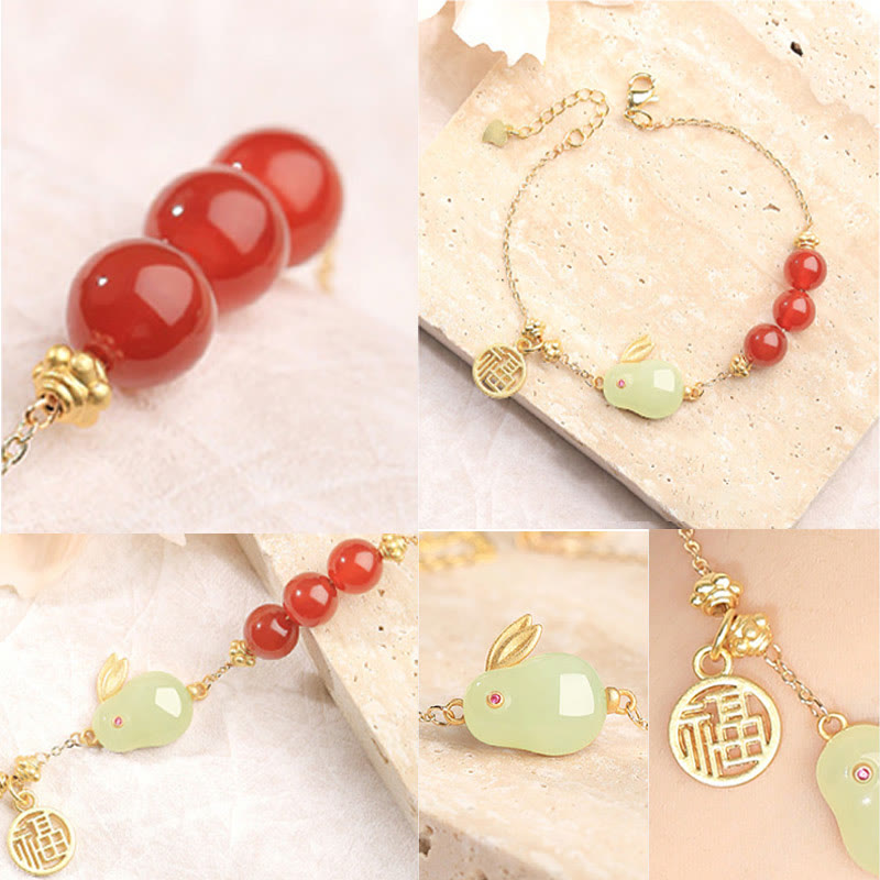 15cm Red Agate Jade Rabbit Luck Buckle Bracelet