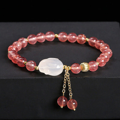 6mm Strawberry Quartz Rabbit Healing Bracelet for Women