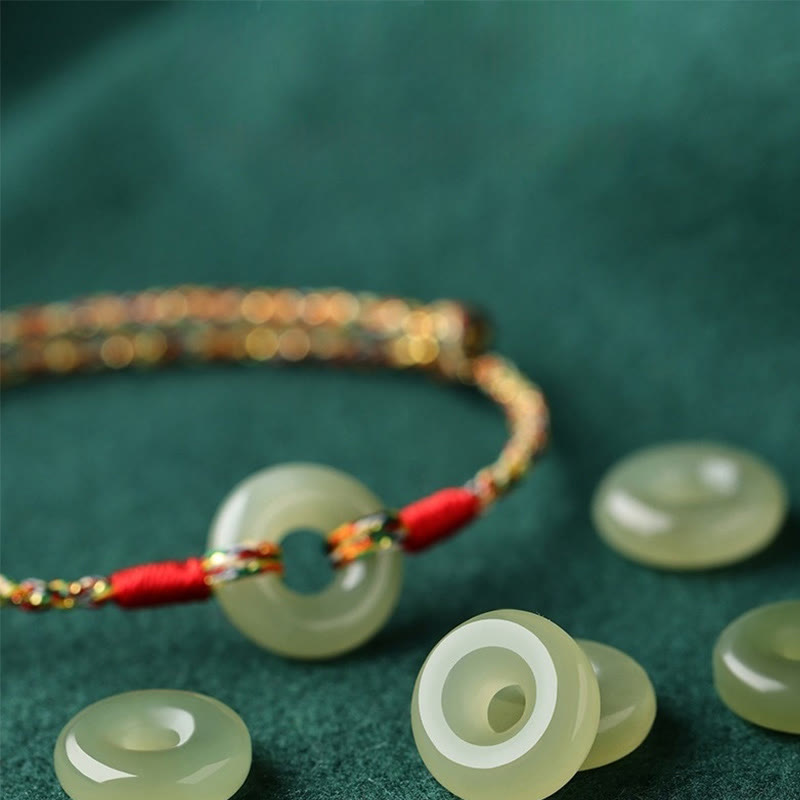 Handmade Jade Prosperity Bracelet with Peace Buckle Rope 14-17cm