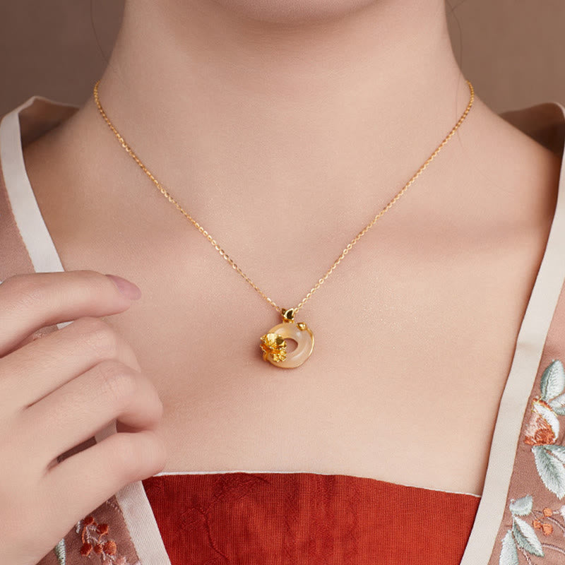 Peace Buckle Peach Blossom Butterfly Spiritual Necklace in Sterling Silver