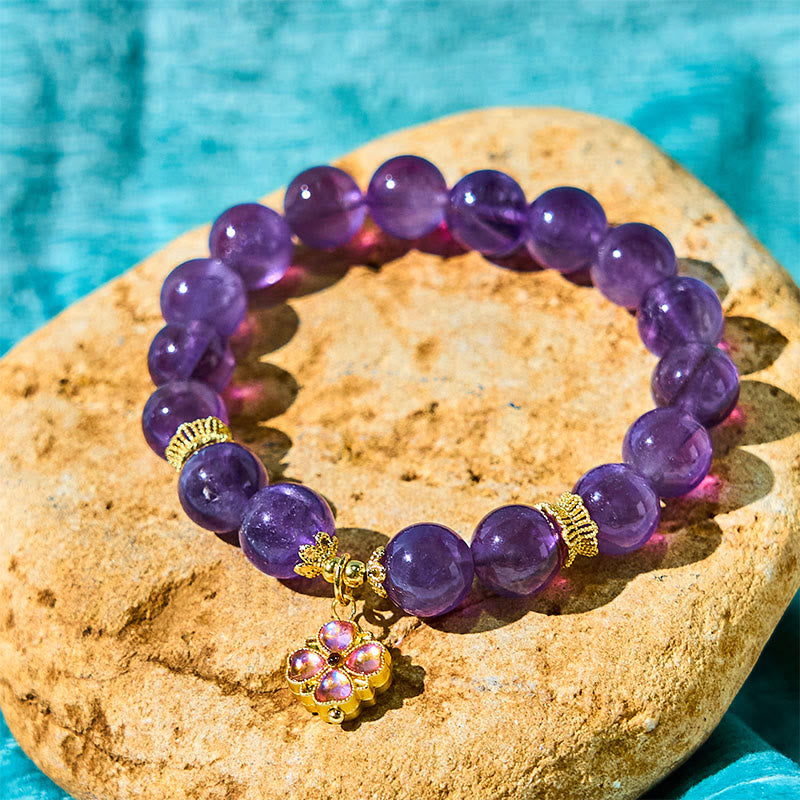 10mm Amethyst Communication Four Leaf Clover Bracelet