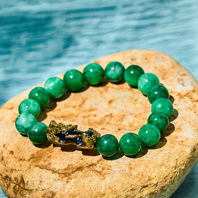 14mm Cyan Jade PiXiu Protection Bracelet for Wealth