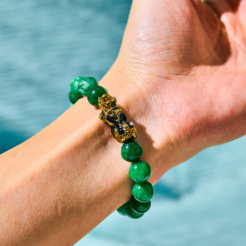 14mm Cyan Jade PiXiu Protection Bracelet for Wealth