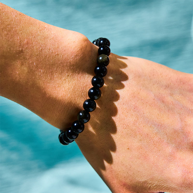 8mm Gold Sheen Obsidian Black Tourmaline Protection Bracelet