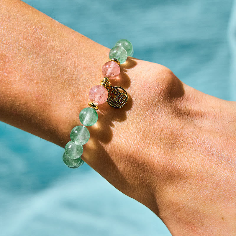 8mm Green Strawberry Quartz Fu Character Spiritual Bracelet