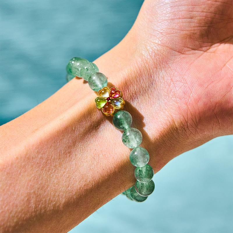 8mm Green Strawberry Quartz Fu Character Spiritual Bracelet
