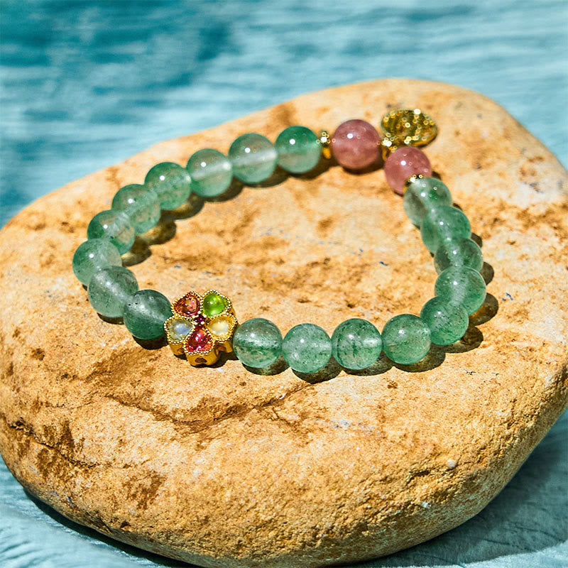 8mm Green Strawberry Quartz Fu Character Spiritual Bracelet