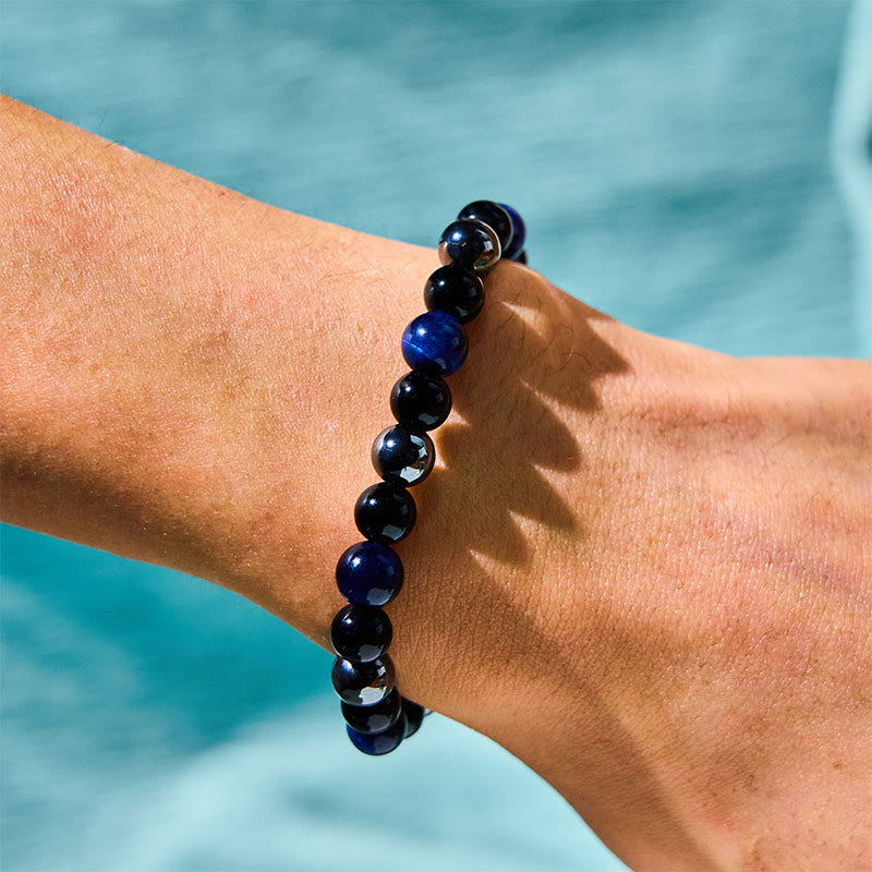 Men's 8mm Tiger Eye Obsidian Hematite Bracelet for Protection