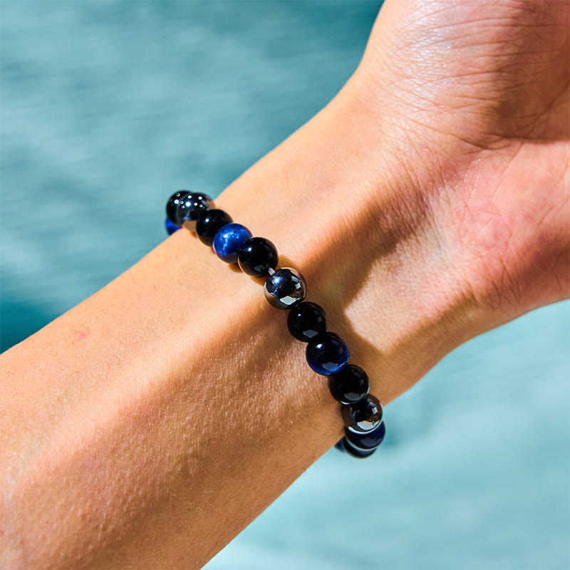 Men's 8mm Tiger Eye Obsidian Hematite Bracelet for Protection