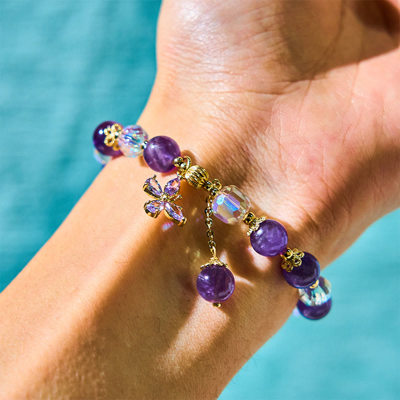 Natural Amethyst Spiritual Butterfly Charm Bracelet