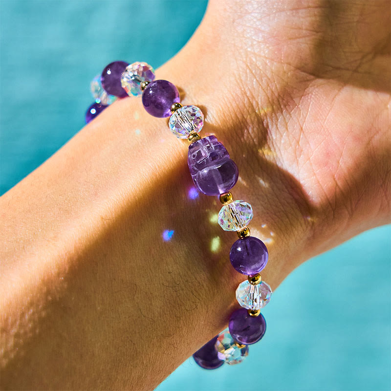 FAB アメジストのアミュレット/Amethyst Amulet MCF英語版 Angel Number 222 Amethyst Gemstone Silver Charm Bracelet