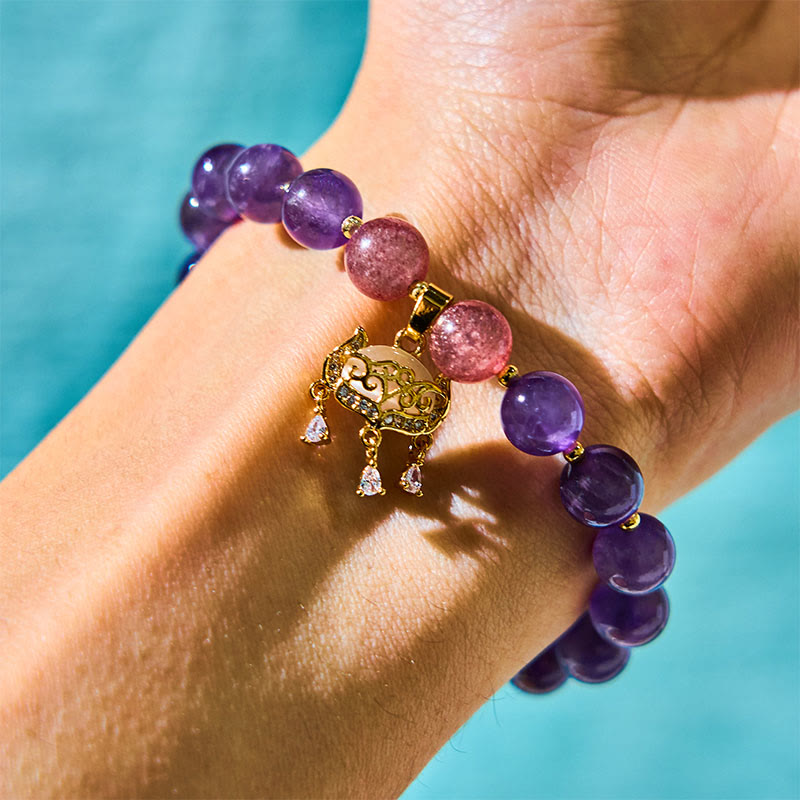 8mm Amethyst Peace Lock Charm Bracelet for Spiritual Protection