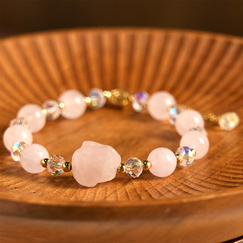 8mm Rose Quartz Rabbit Healing Bracelet for Love & Harmony