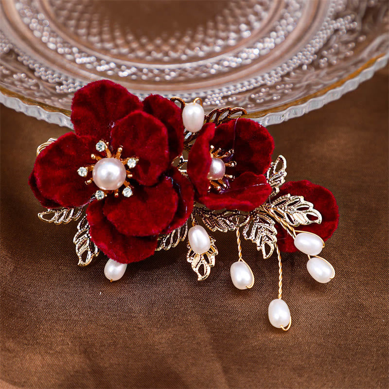 Red Camellia Vintage Chinese Hair Clip | Healing Sounds