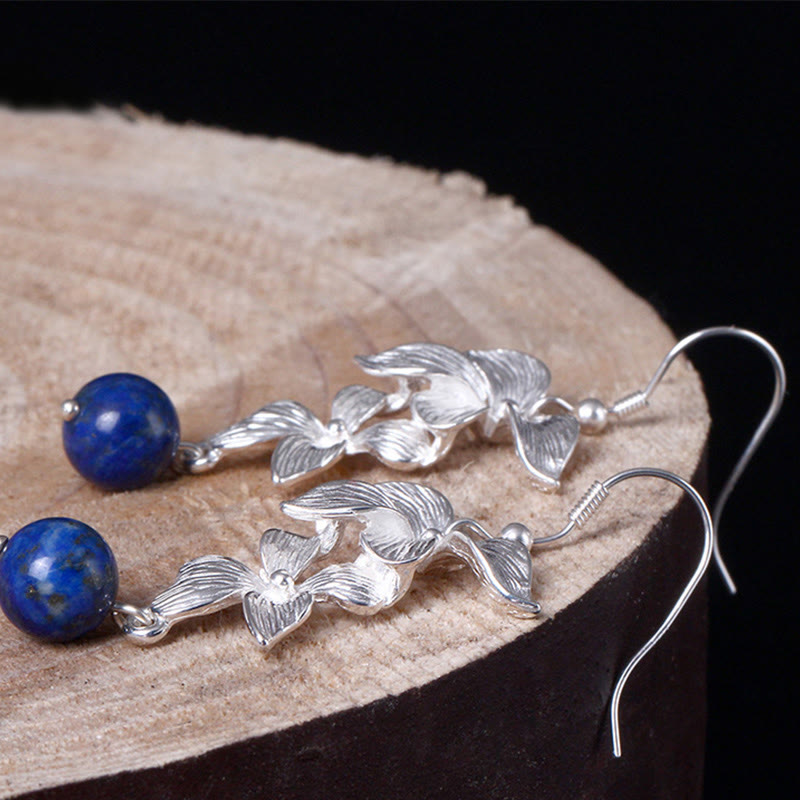 Sterling Silver Lazurite Flower Drop Earrings