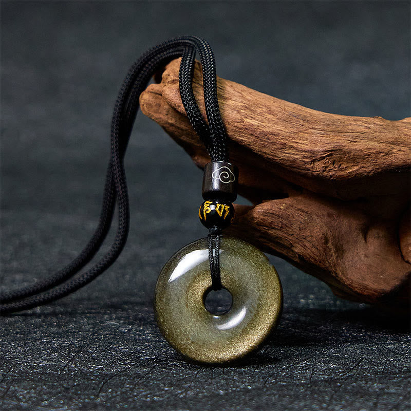 Gold Sheen Obsidian Peace Buckle Strength Necklace Pendant