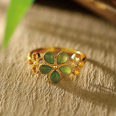 11mm Hetian Jade Prosperity Ring 925 Sterling Silver Gold Plated