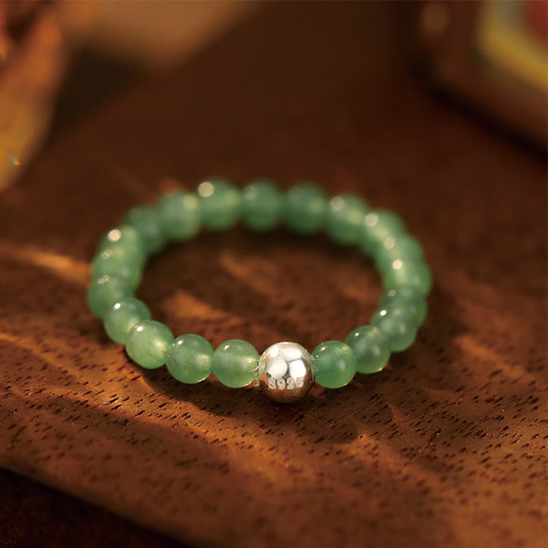 925 Sterling Silver Jade Ring with Crystal Beads for Blessing & Protection