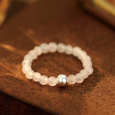 White Jade Black Onyx Crystal Bead Elastic Ring