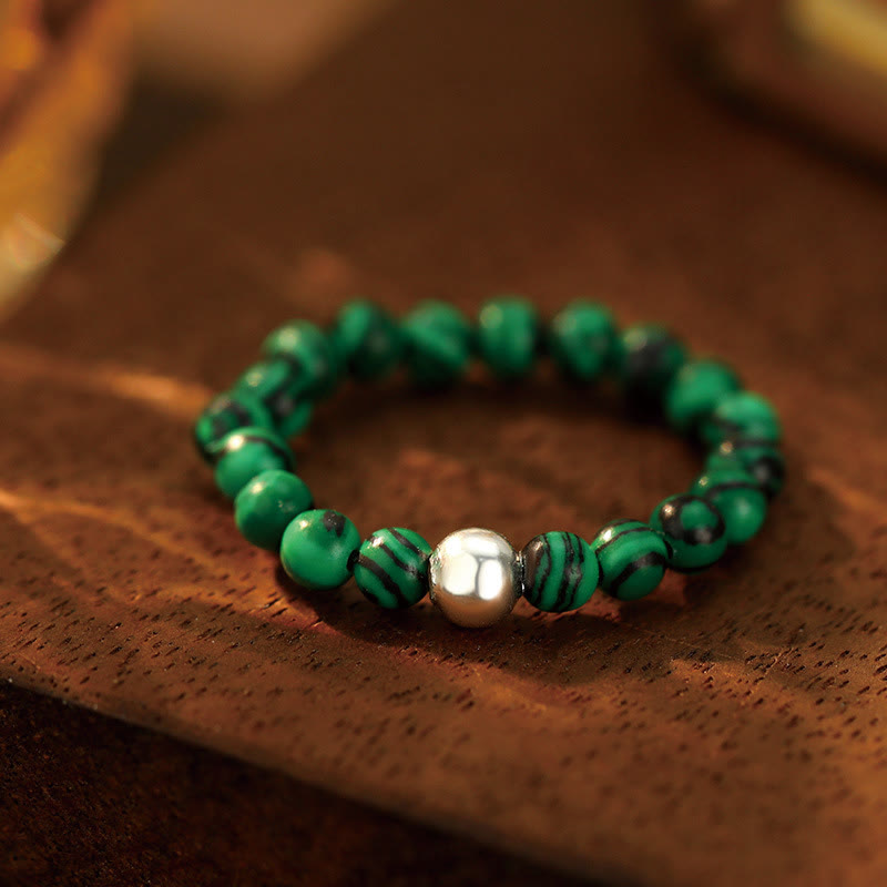 925 Sterling Silver Jade Ring with Crystal Beads for Blessing & Protection