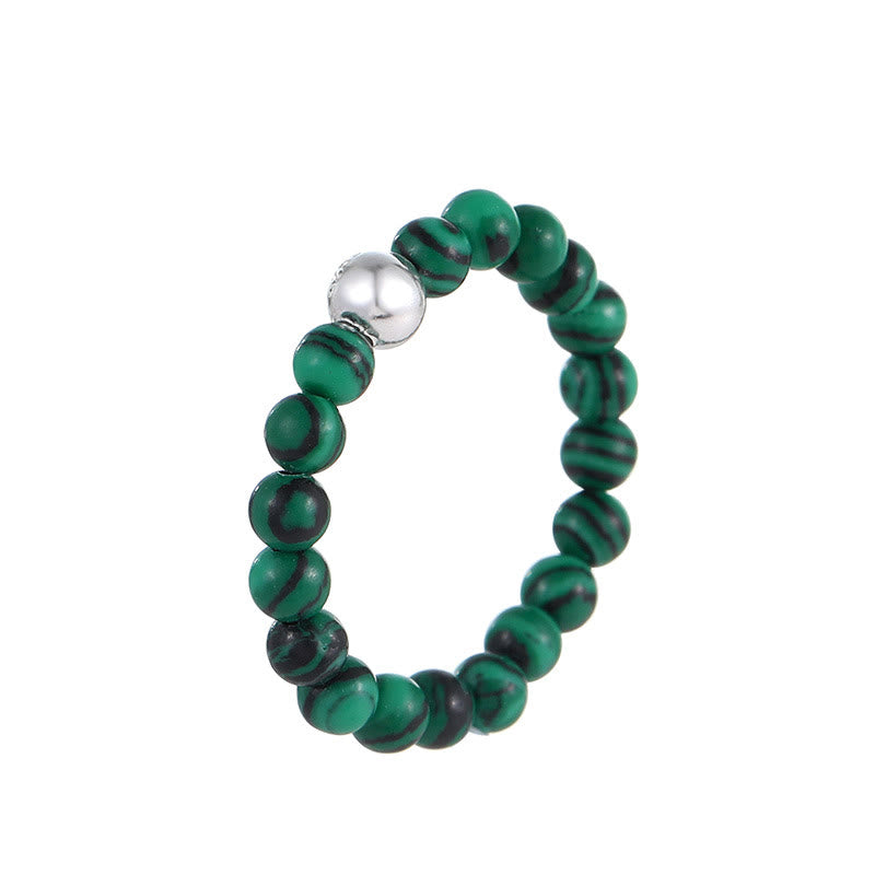 925 Sterling Silver Jade Ring with Crystal Beads for Blessing & Protection