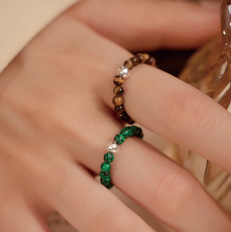 925 Sterling Silver Jade Ring with Crystal Beads for Blessing & Protection