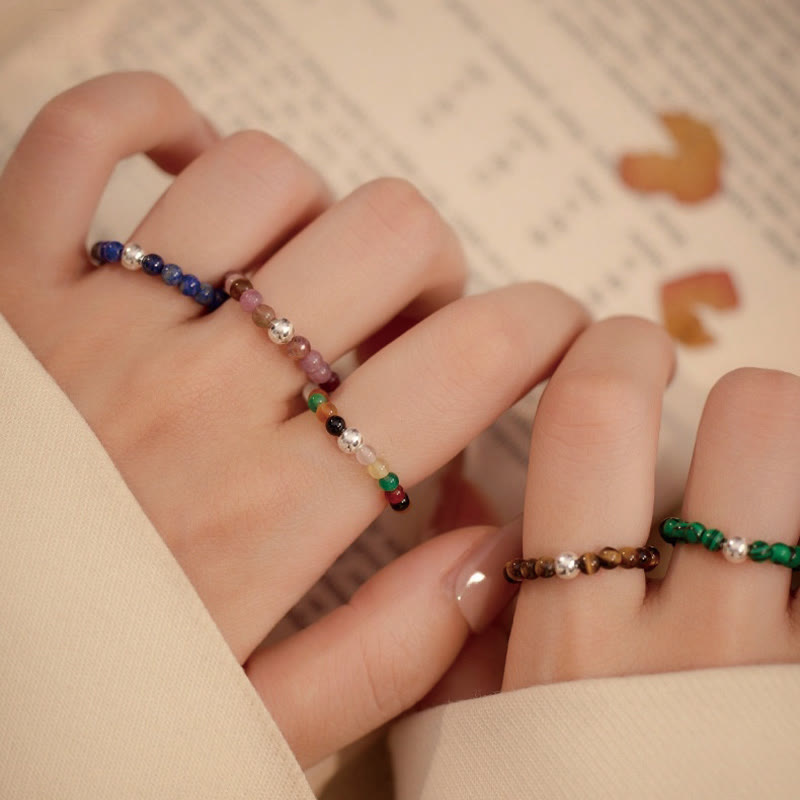 925 Sterling Silver Jade Ring with Crystal Beads for Blessing & Protection