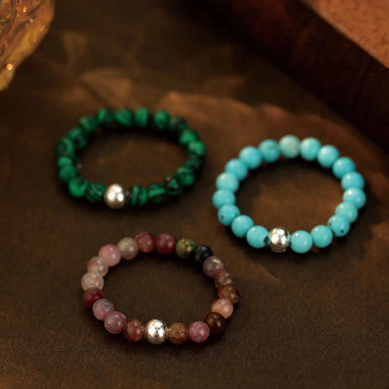 925 Sterling Silver Jade Ring with Crystal Beads for Blessing & Protection