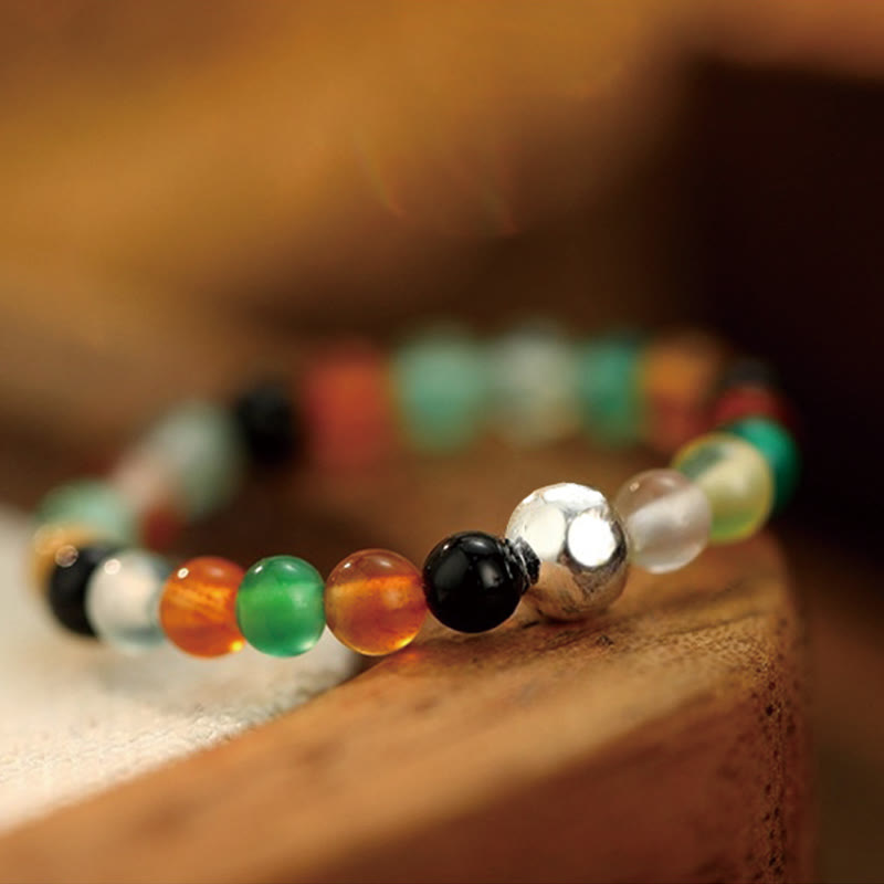 925 Sterling Silver Jade Ring with Crystal Beads for Blessing & Protection