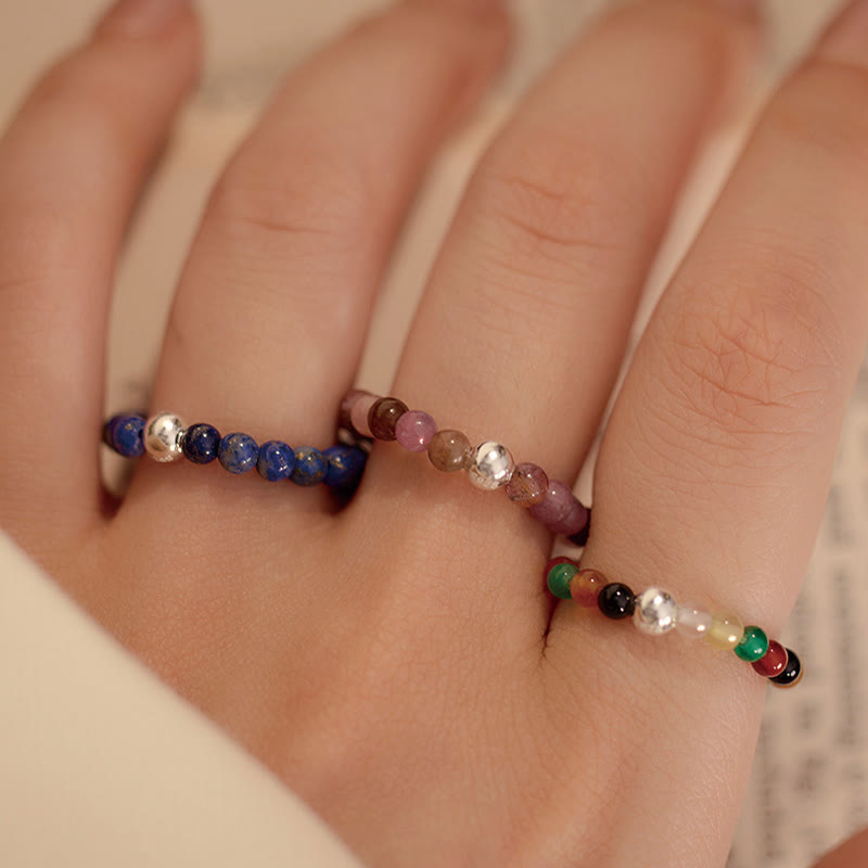 925 Sterling Silver Jade Ring with Crystal Beads for Blessing & Protection