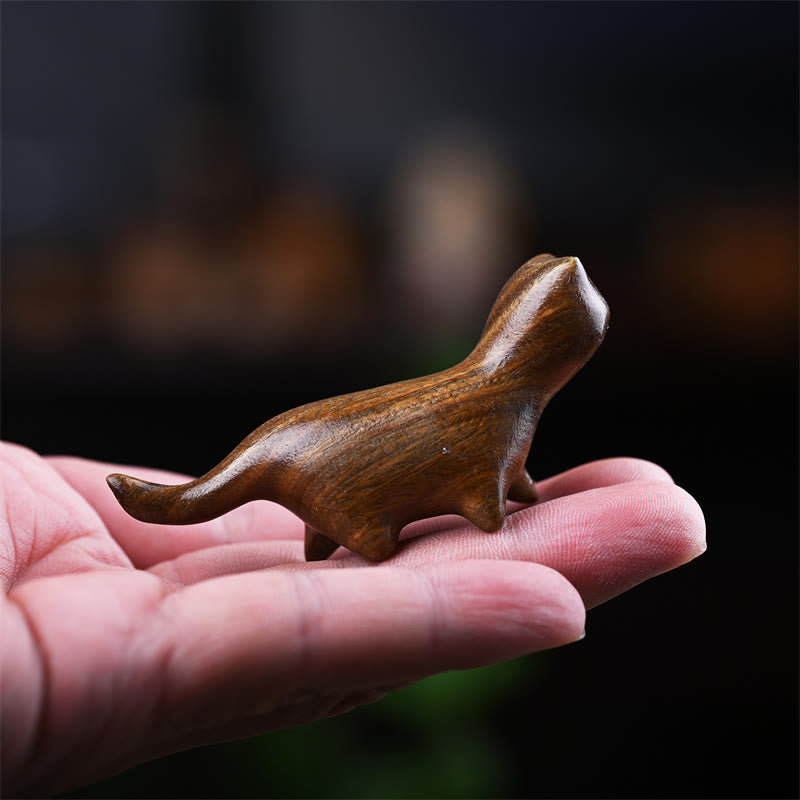 7.3cm Green Sandalwood Lucky Cat Figurine Positive Energy Statue