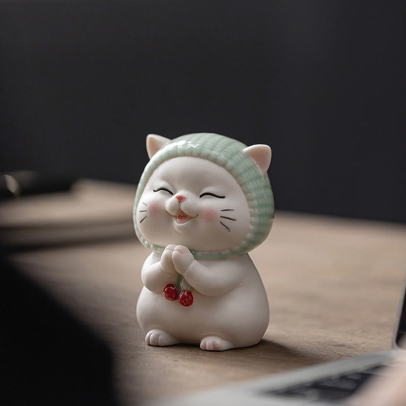 Ceramic Lucky Cat Figurine 6" Zen Decor for Positive Energy