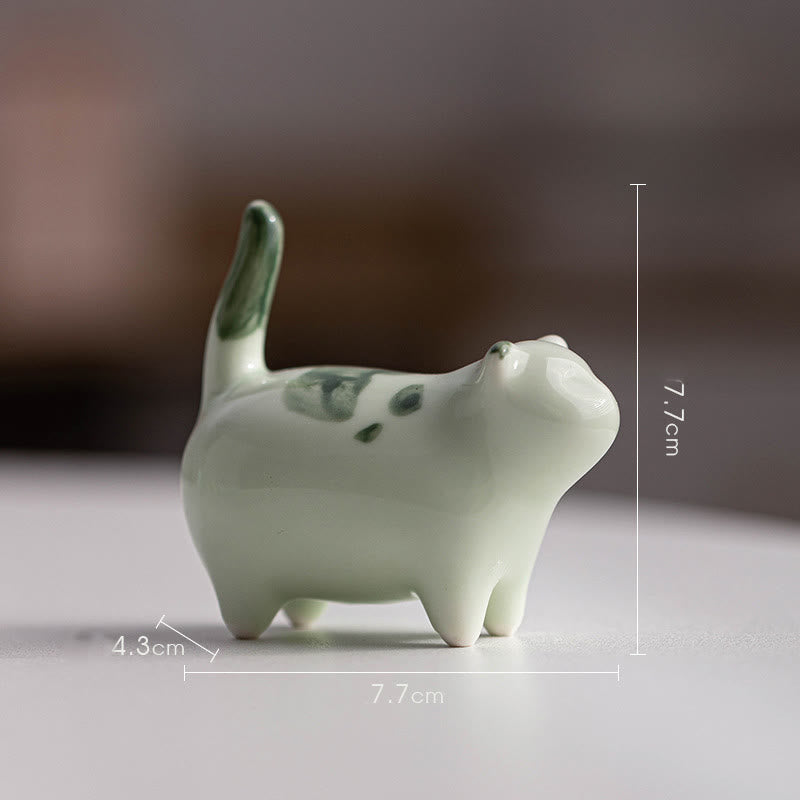 8cm Ceramic Lucky Cat Statue | Blue Standing Cat Figurine
