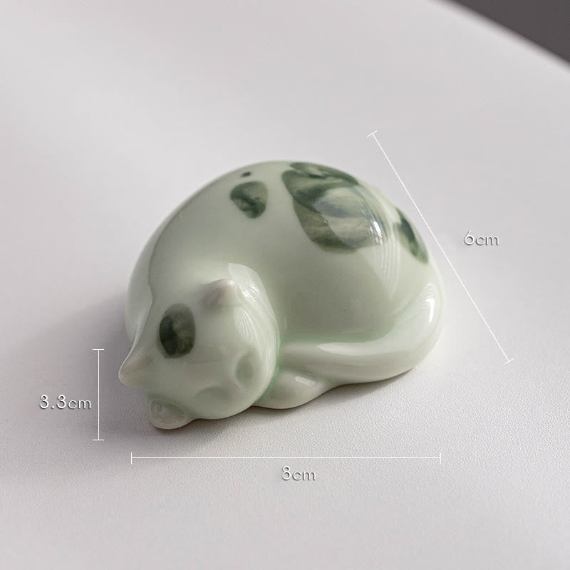 8cm Ceramic Lucky Cat Statue | Blue Standing Cat Figurine