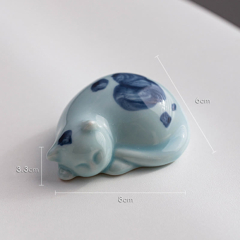 8cm Ceramic Lucky Cat Statue | Blue Standing Cat Figurine