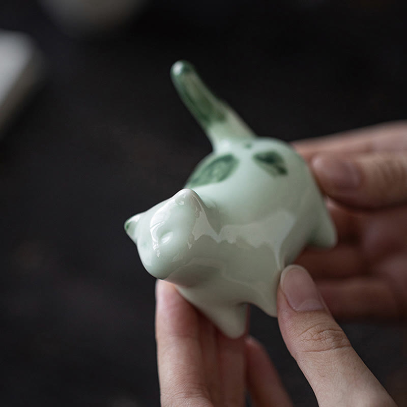 8cm Ceramic Lucky Cat Statue | Blue Standing Cat Figurine