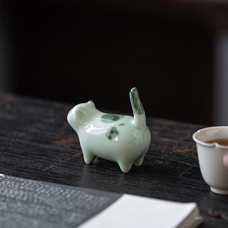 8cm Ceramic Lucky Cat Statue | Blue Standing Cat Figurine