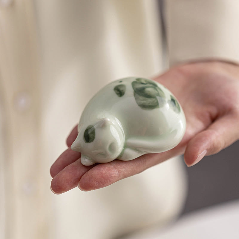 8cm Ceramic Lucky Cat Statue | Blue Standing Cat Figurine