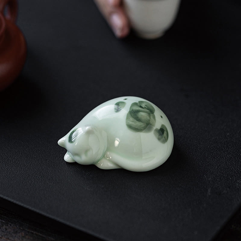 8cm Ceramic Lucky Cat Statue | Blue Standing Cat Figurine