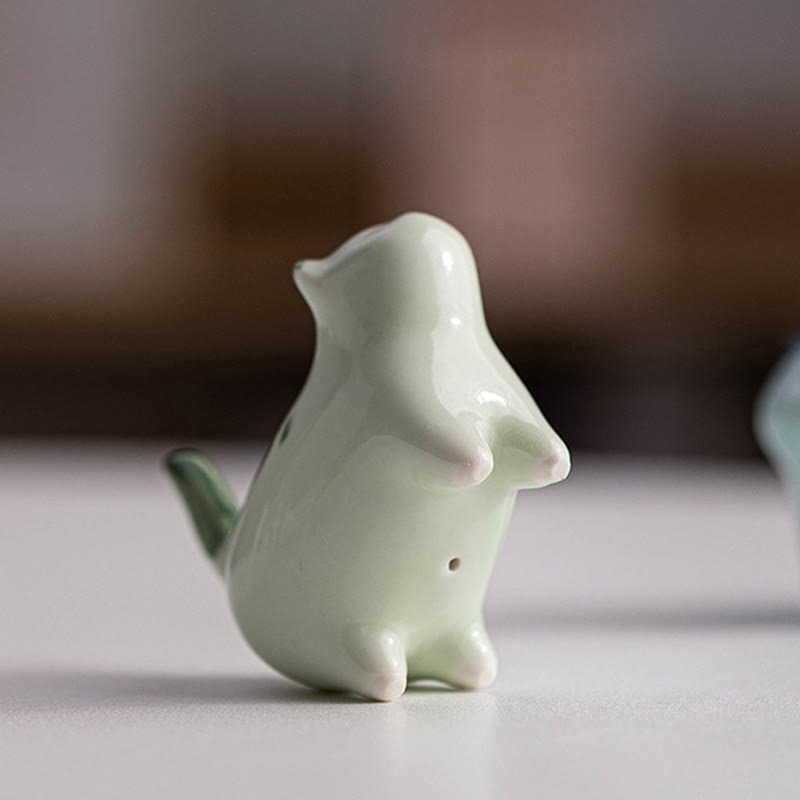 8cm Ceramic Lucky Cat Statue | Blue Standing Cat Figurine