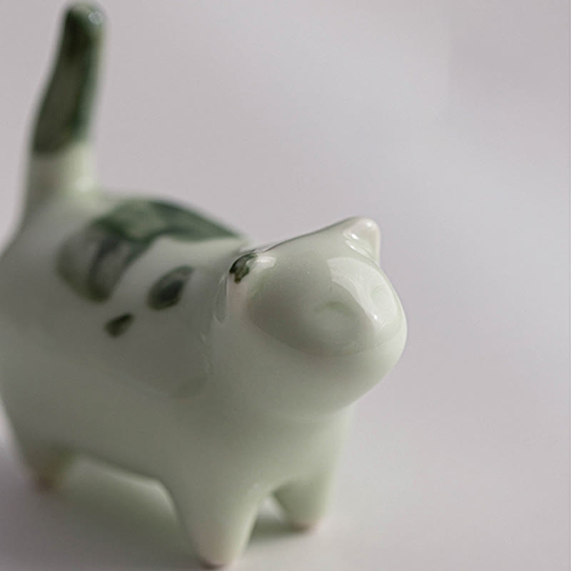 8cm Ceramic Lucky Cat Statue | Blue Standing Cat Figurine