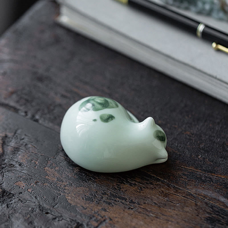 8cm Ceramic Lucky Cat Statue | Blue Standing Cat Figurine